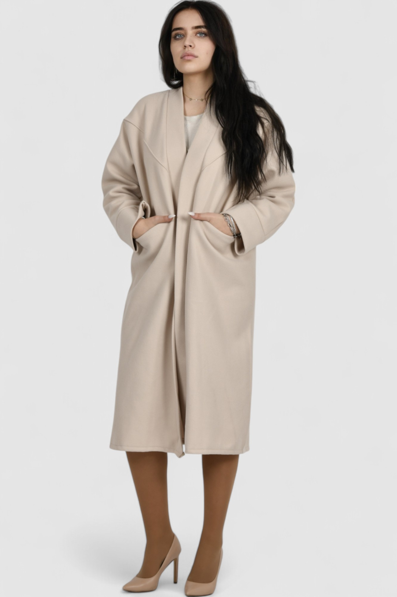 Ženski bež dugi kaput Carly