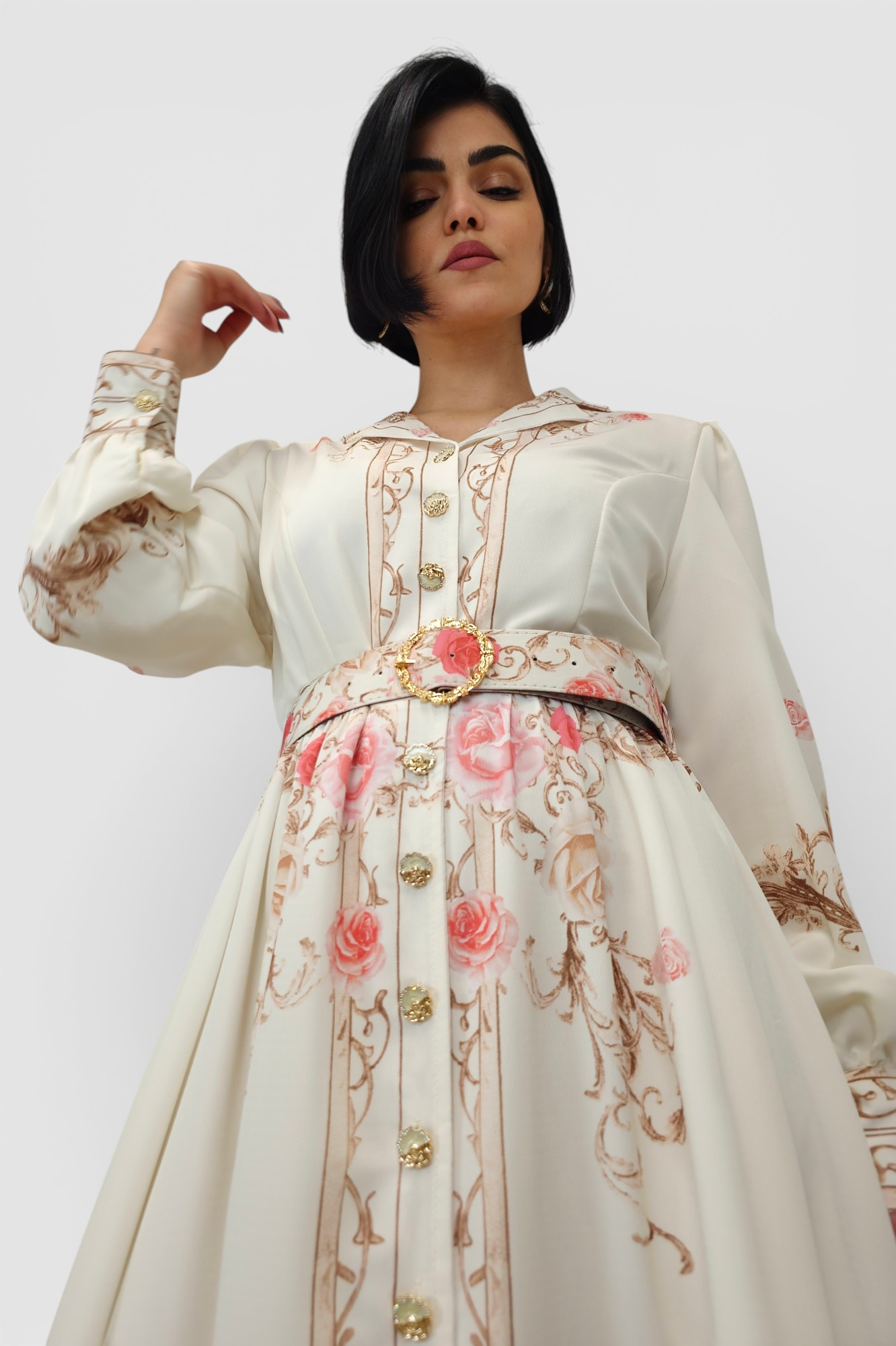 Bež elegantna haljina Monica u francuskom vintage stilu