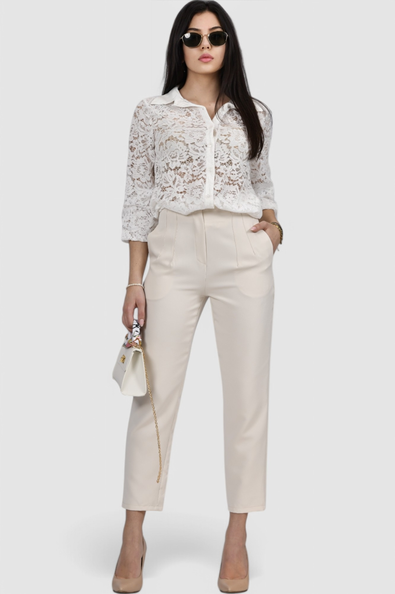 Ženske bež elegantne hlače Linette