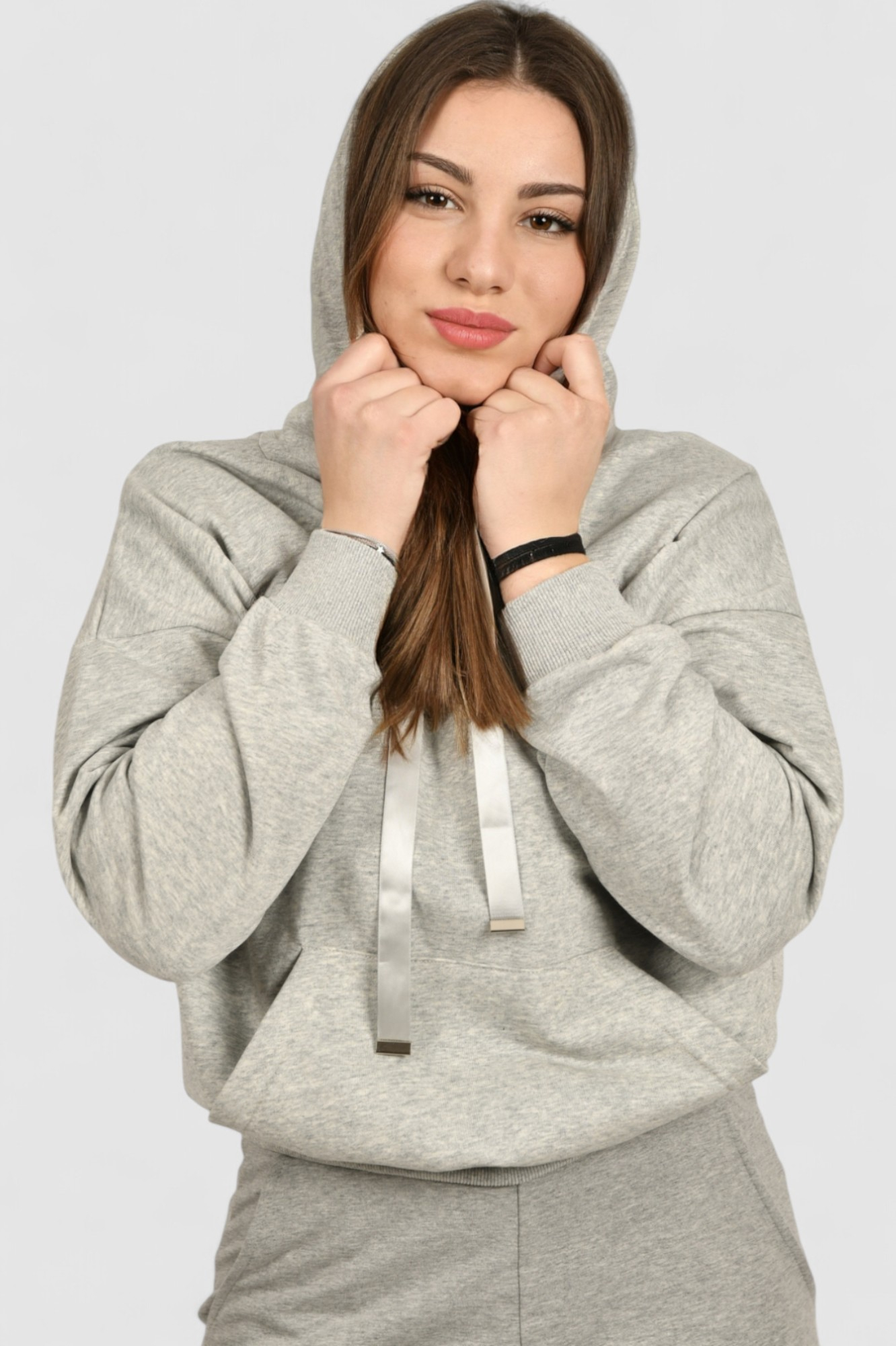 Ženska siva hoodica sa kapuljačom Ysabel