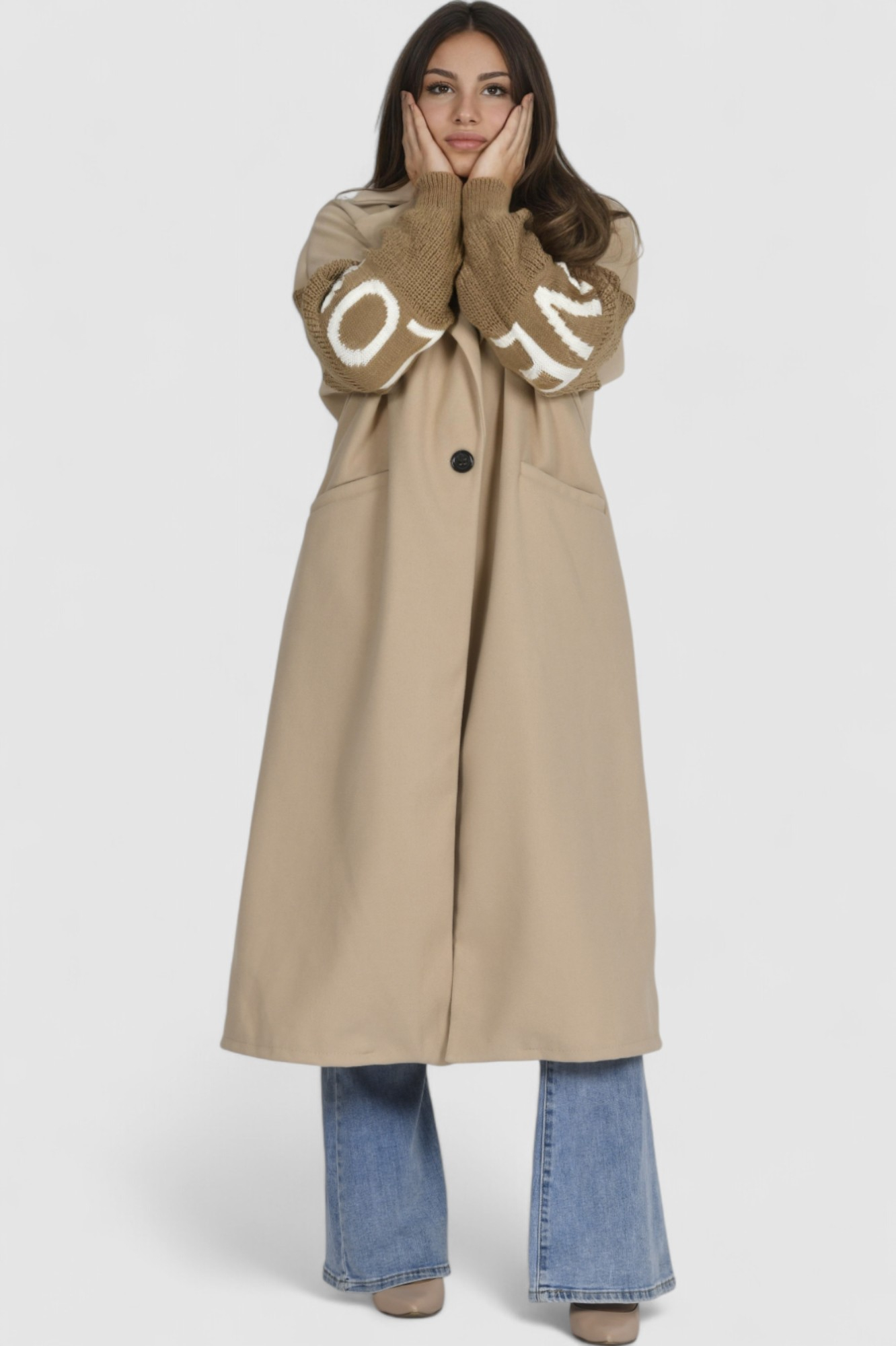 Ženski bež dugi kaput Naja