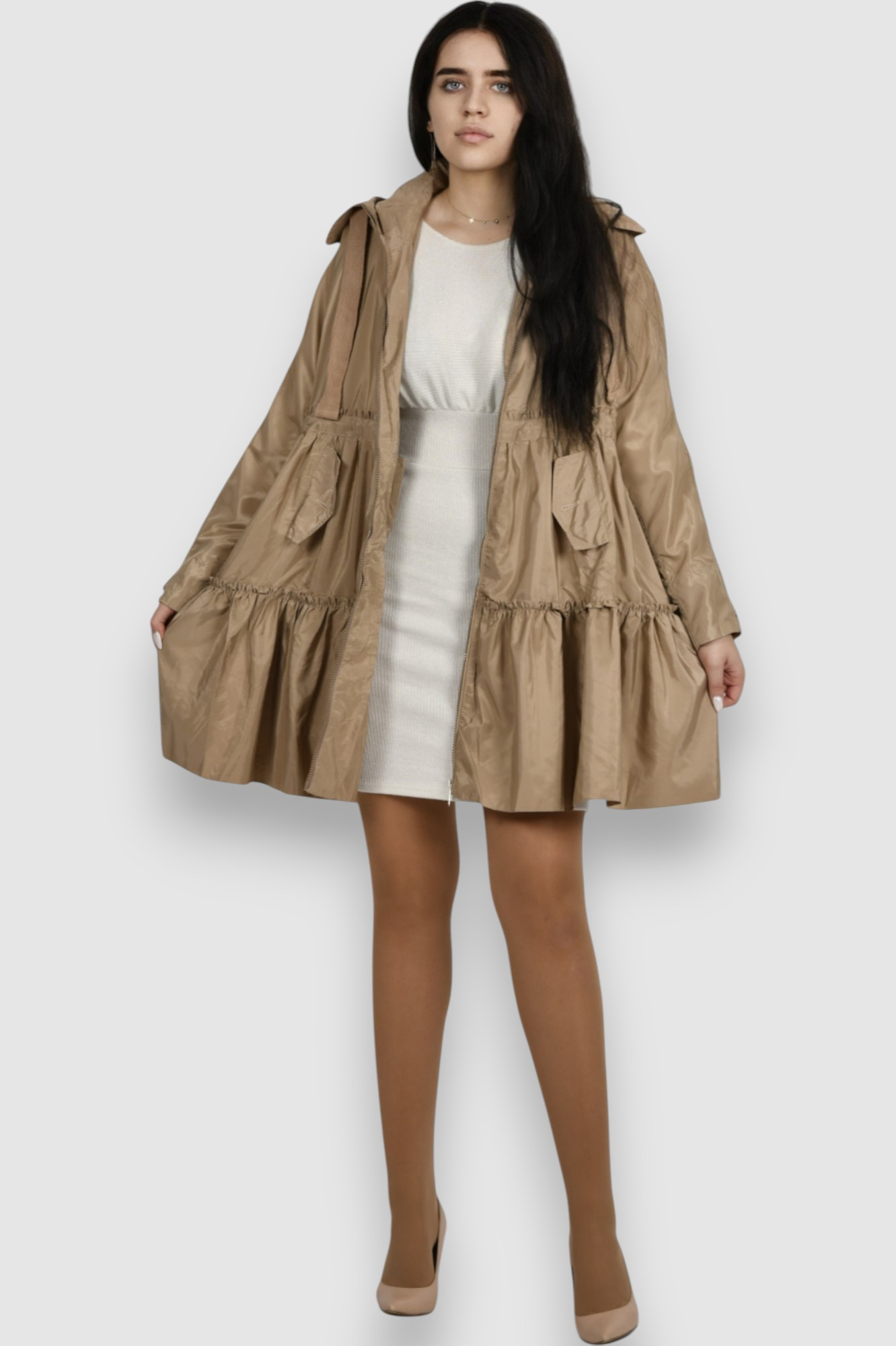 Ženska bež duga jakna Noa