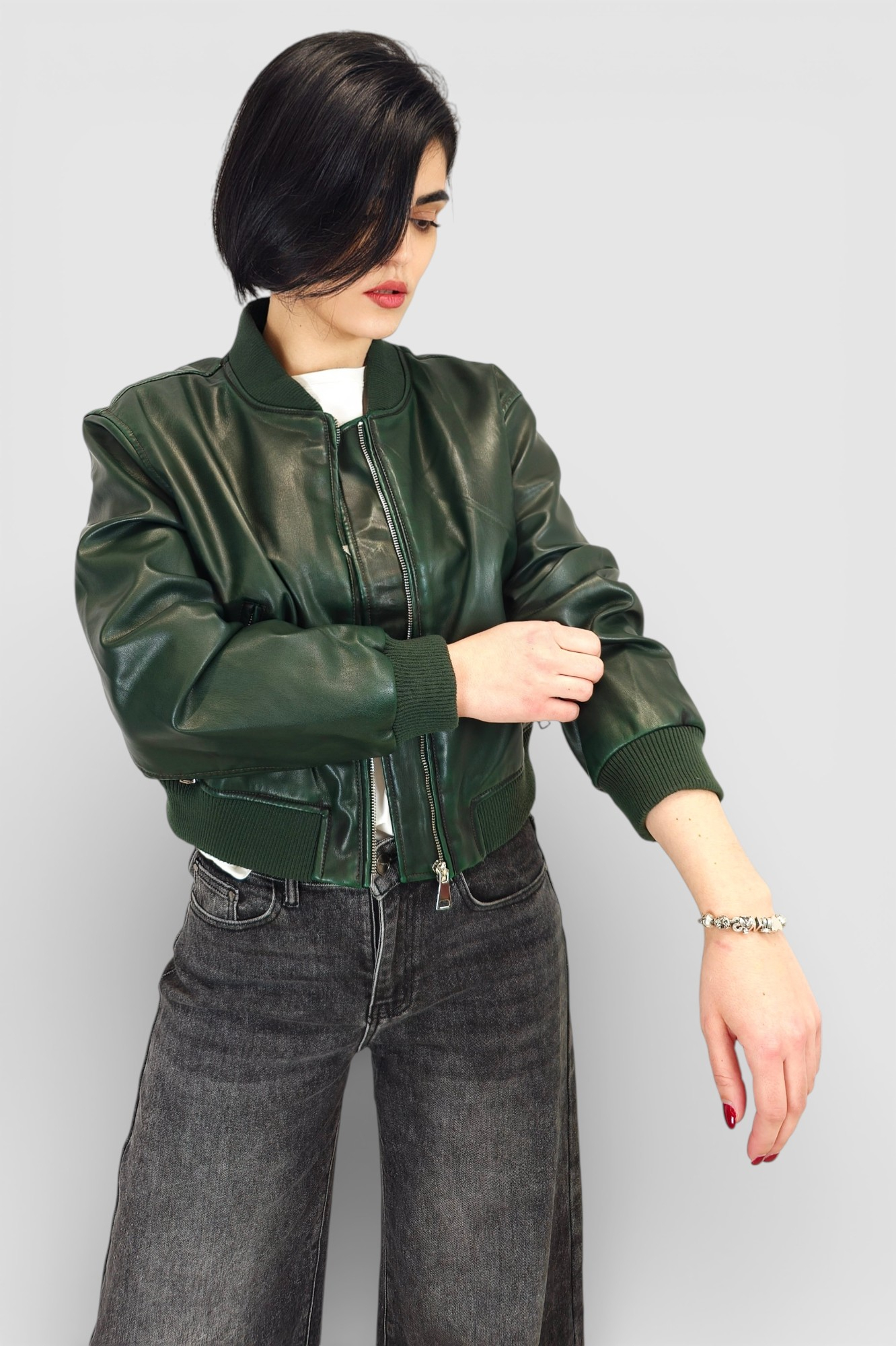 Ženska tamno zelena kožna jakna Isabelle