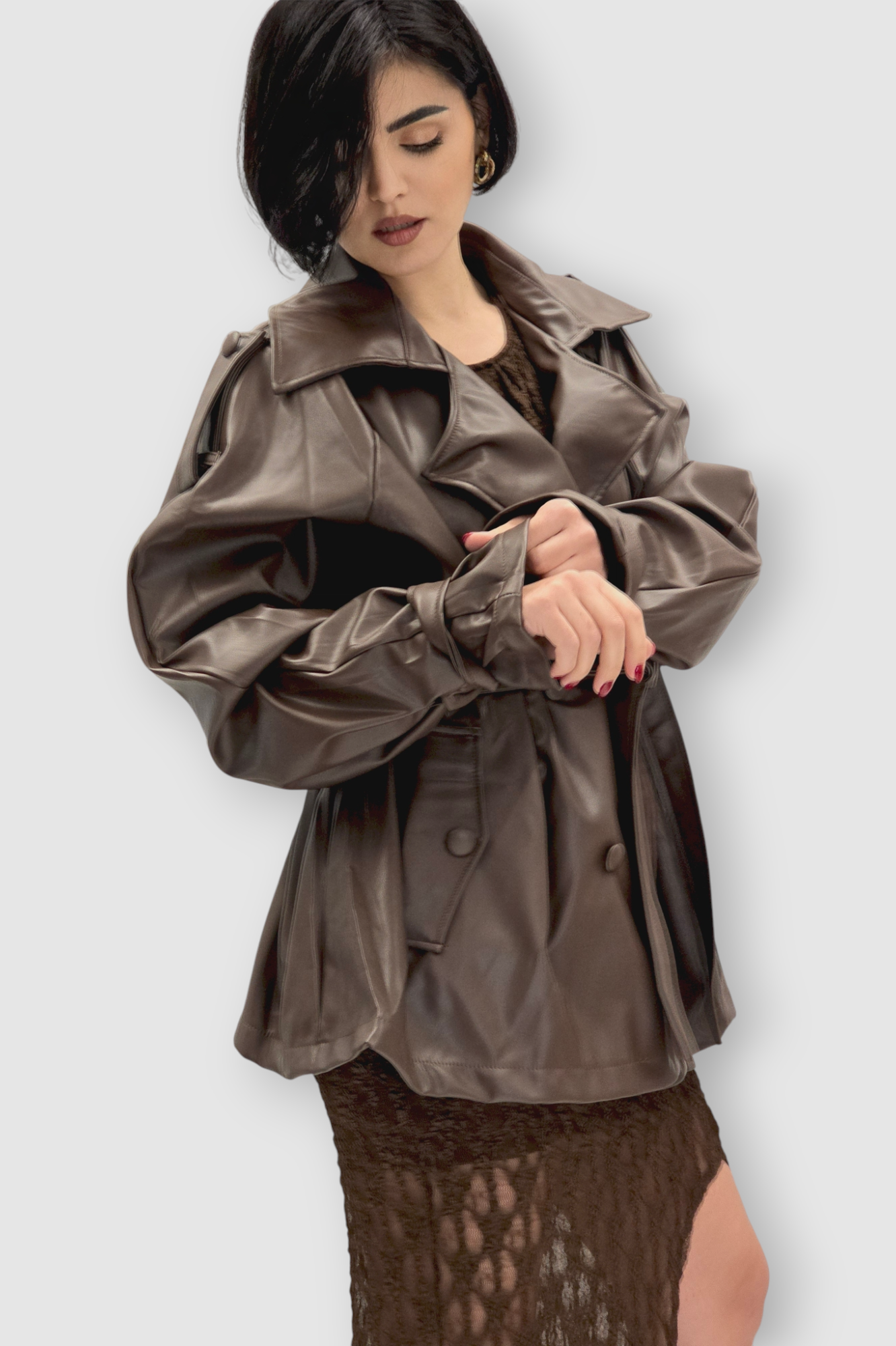 Ženska trendi smeđa oversized jakna Ember u imitaciji kože