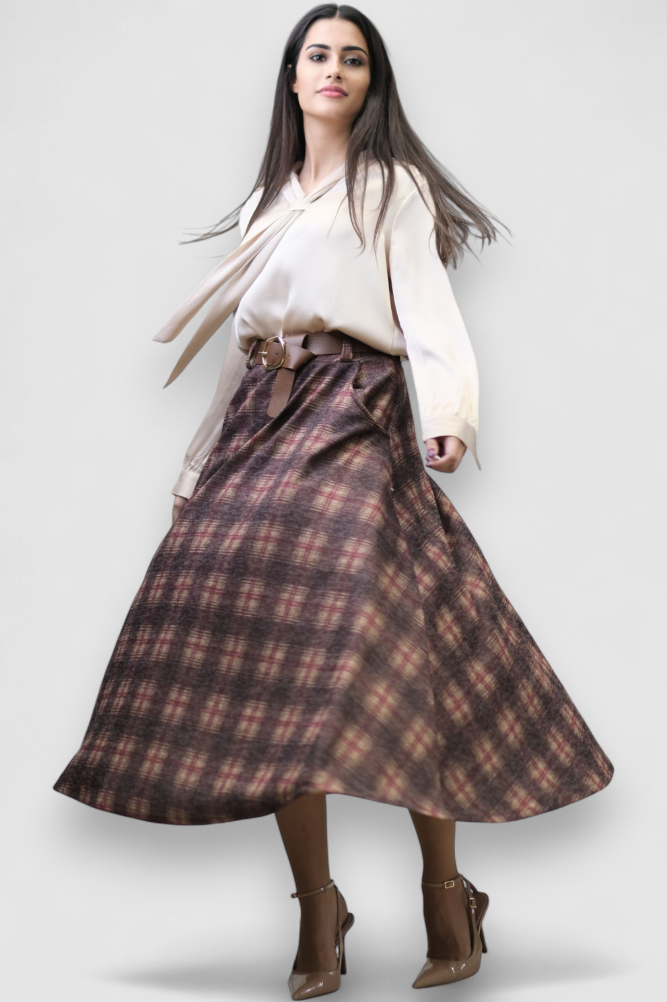 Suknja karirana bordo suknja A kroja Lunaire