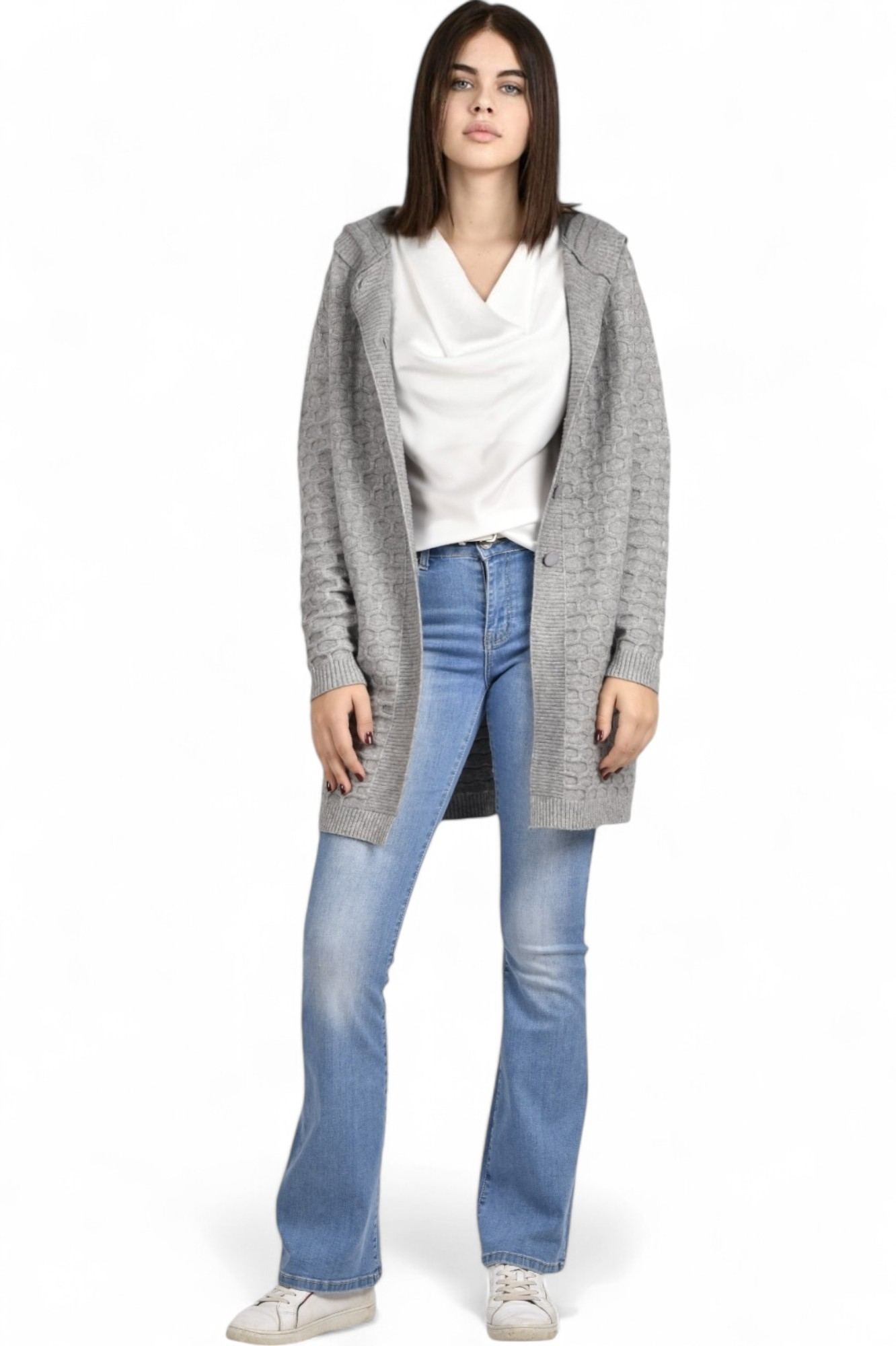 Ženski sivi midi kardigan Theda