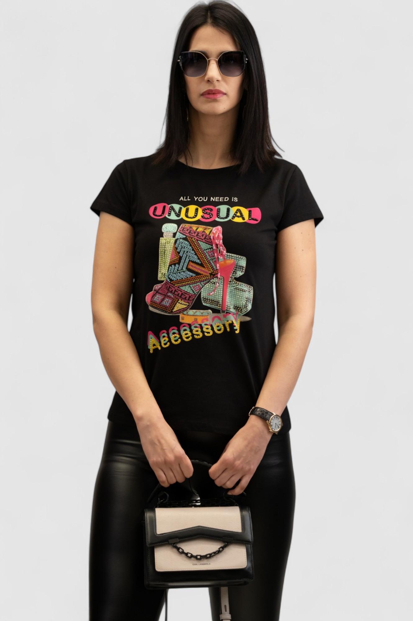 Ženska crna majica kratki rukav Delina