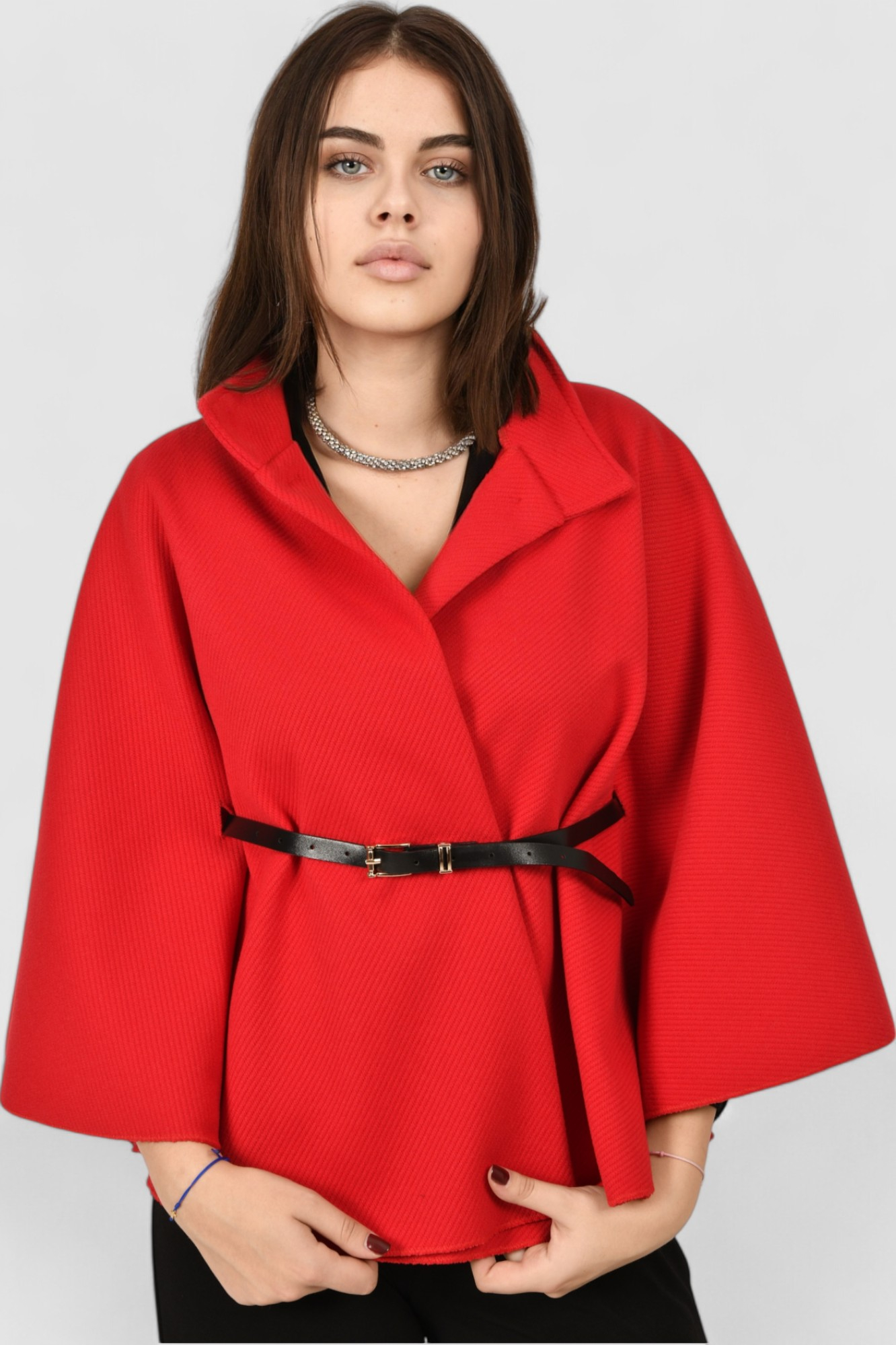 Ženski crveni poncho Francesca