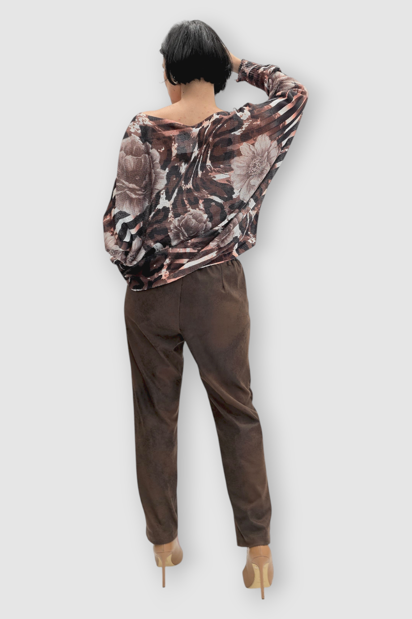 Ženska bordo končana majica Faye dugih rukava sa cvjetnim printom