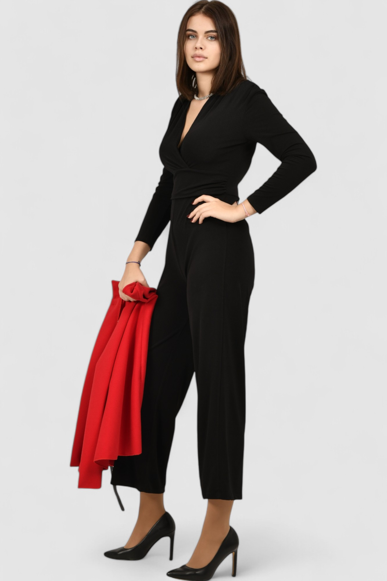 Ženski crni elegantni kombinezon Elara