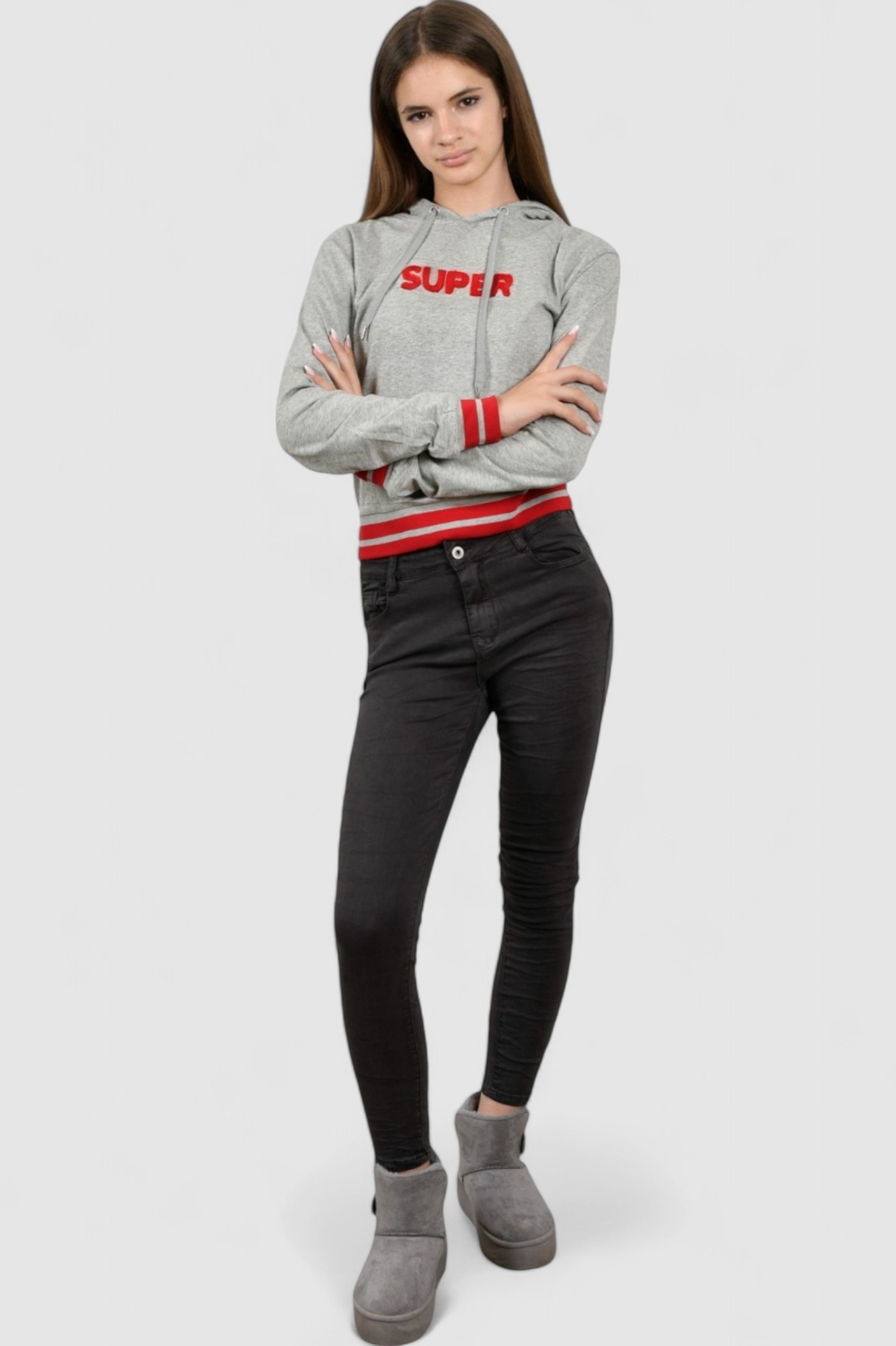 Ženska siva hoodica sa kapuljačom Mela