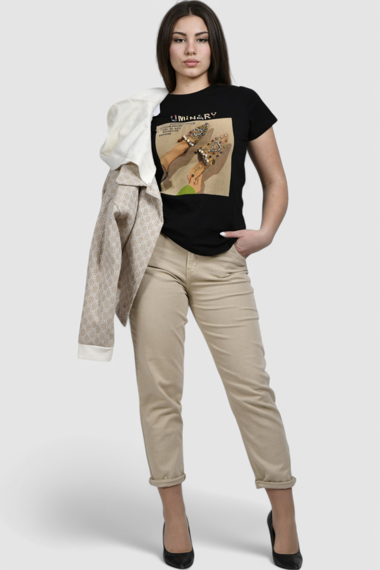 Ženska crna majica kratki rukav Arabell