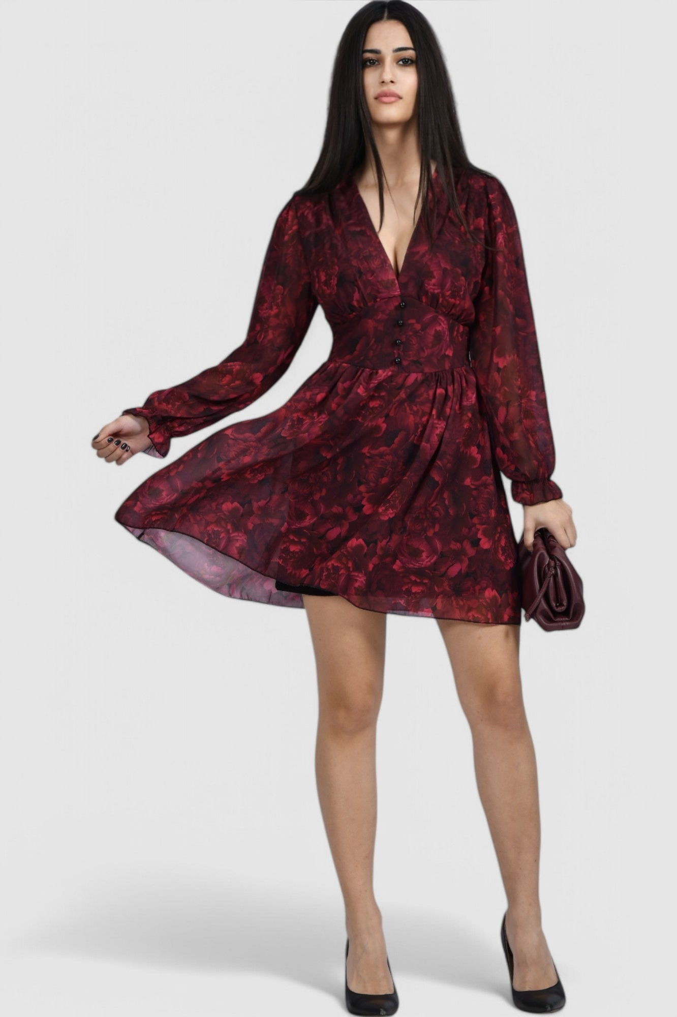 Ženska crvena elegantna kratka haljina Izara