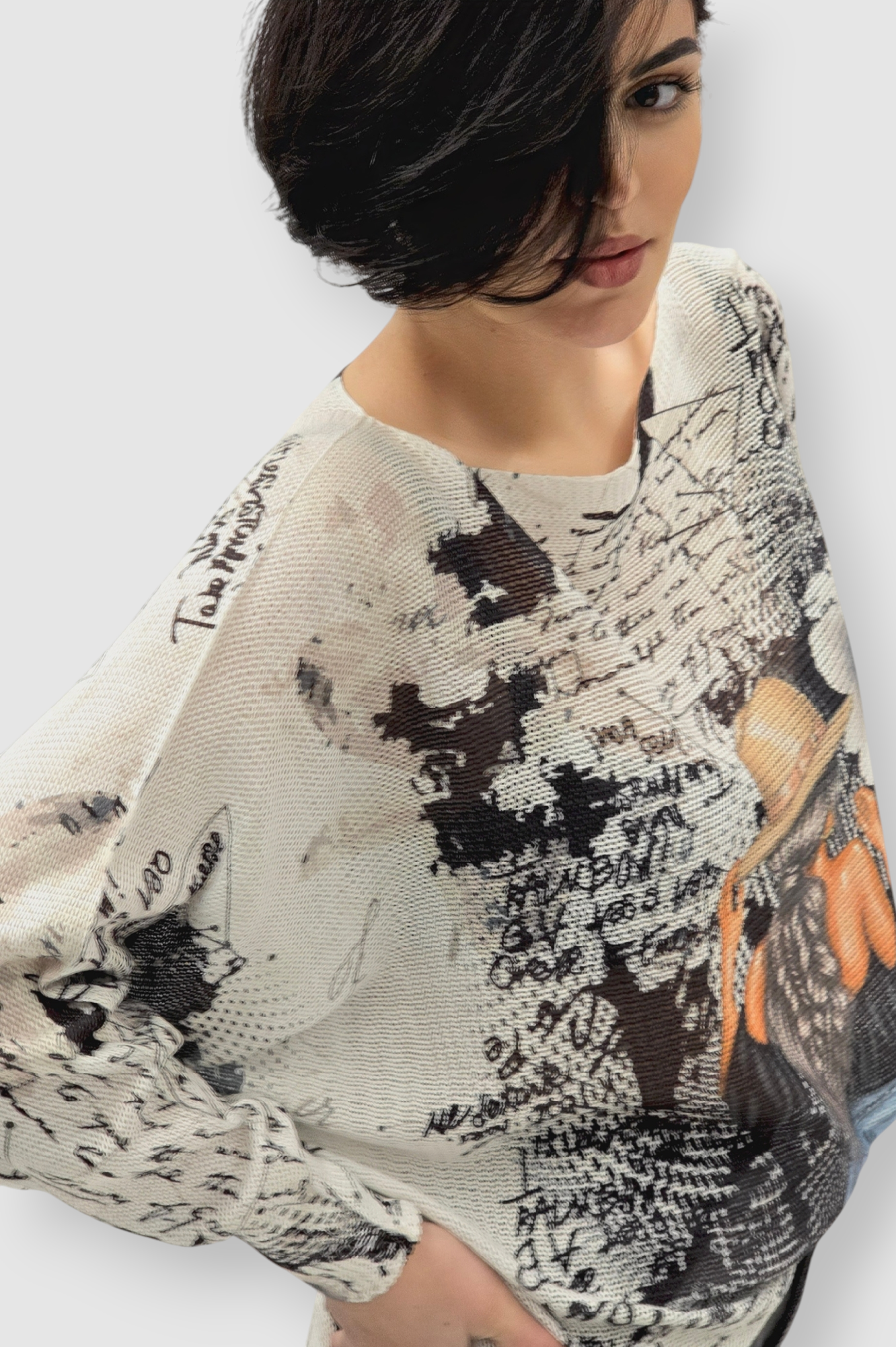 Ženska končana majica dugih rukava Faye sa printom žene