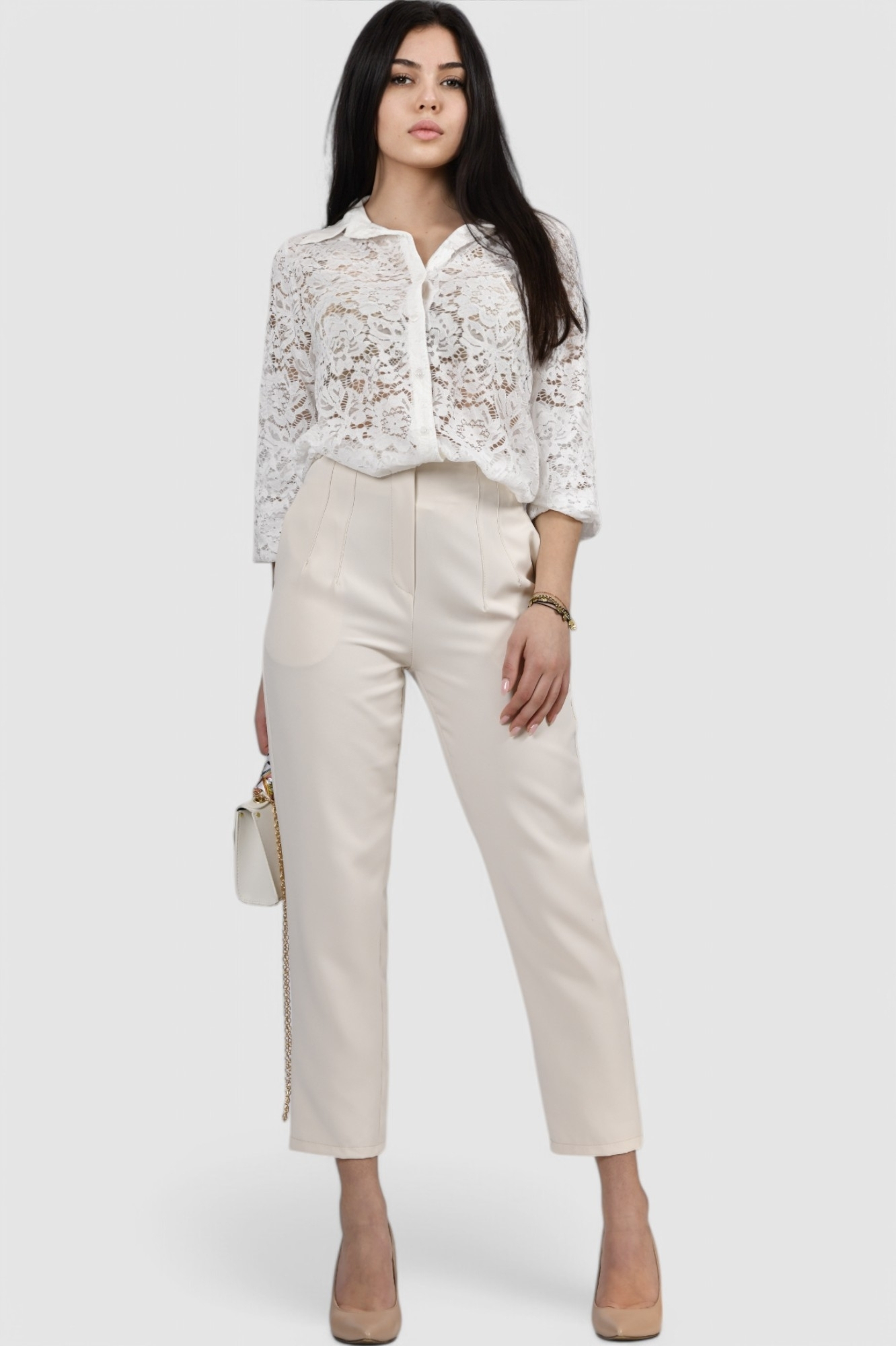 Ženske bež elegantne hlače Linette