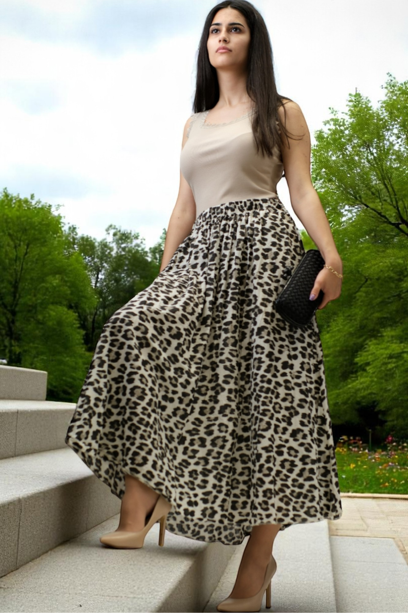 Ženska midi suknja leopard uzorak Joselyn